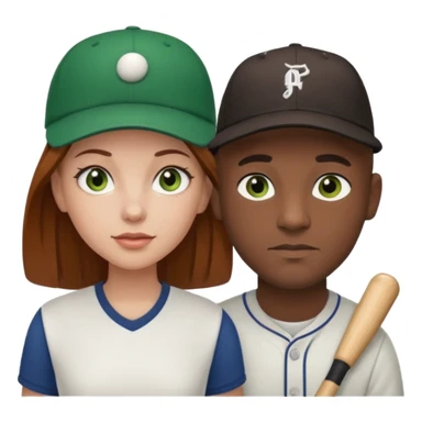 Black bald guy baseball cap  white girl brown hair green eyes sticker