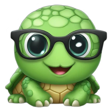 Cute Turtle with glasses and long black curly hair sticker