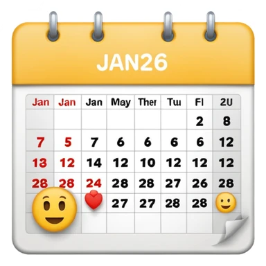 January calendar flat emojy style just writte Jan 2026. More flat style Just JAN 2026 should be on it sticker