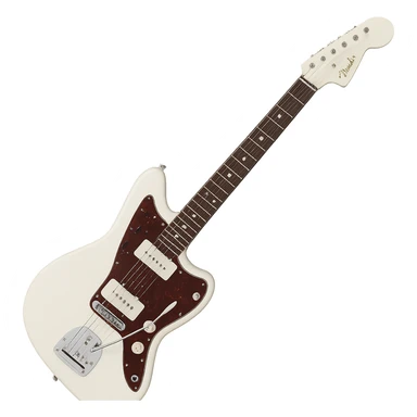 Olympic White Fender Jazzmaster guitar with classic tremolo bar sticker