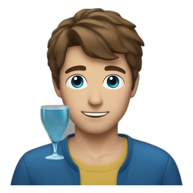 young man with brown hair drinking a blue shot sticker