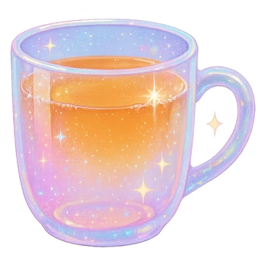 sparkly pastel glass mug with tea sticker