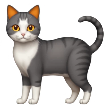 full body half dark grey and half white cat with white front legs sticker