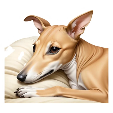 Meme-Worthy Cute Sleeping Fawn Greyhound Portrait Emoji, Head resting peacefully with a contented smile, showcasing a slender build and a luxuriously smooth fawn Fur, eyes shut in a serene nap, Simplified yet hilariously adorable features, highly detailed, glowing with a soft, drowsy light, high shine, relaxed and utterly lovable, stylized with an air of playful laziness, bright and heartwarming, soft glowing outline, capturing the essence of a comically sleepy racer, so meme-worthy it feels like it could instantly become the next viral sensation of adorable slumber! sticker