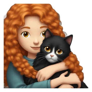 Long haired Ginger girl cuddling with black fluffy cat sticker
