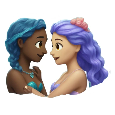 two mermaids in love and a heart sticker