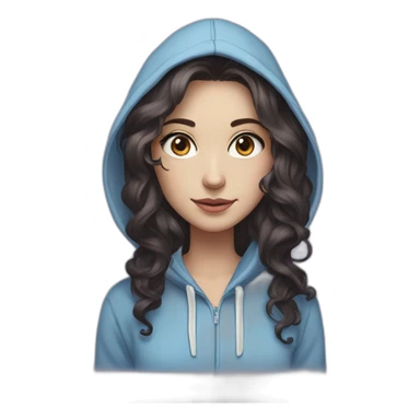 Full length girl in a purple hoodie with large light blue eyes and white skin and long curly black-brown hair with high aristocratic cheekbones sticker