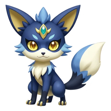 Shiny mExotic Badass Colorfulj Ethereal Royal Mysterious Gothic Meowstic-Zorua-Litten-Noibat-Pokémon-Fakémon-hybrid-creature (full body) with pattern-markings with golden eyes sticker