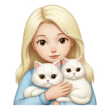 Blonde girl snuggling white Persian cat sticker