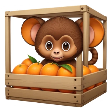 Cheburashka with big ears in a crate of oranges sticker
