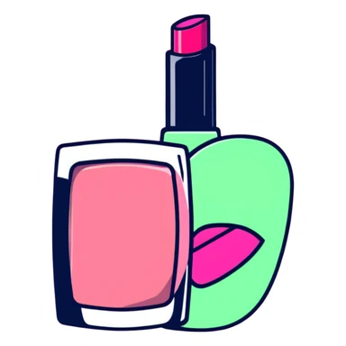 Pink AVON beauty collection with pink lipgloss, pink nail polish, and pink compact sticker