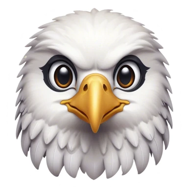 Cinematic Cute American Eagle Portrait Emoji, Head tilted playfully and inquisitively, featuring a streamlined form with a subtle blend of dark and white plumage and round, sparkling eyes full of spirited charm, Simplified yet irresistibly adorable features, highly detailed, glowing with a warm, inviting glow, high shine, affectionate and lively, stylized with a touch of whimsical aerial grace, soft glowing outline, capturing the essence of a mischievous yet endearing American eagle that seems as if it could glide out of the screen into your heart! sticker