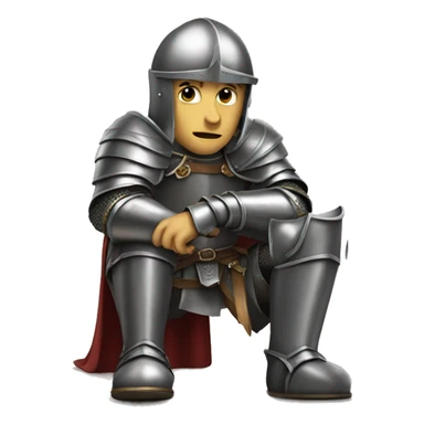 knight crouching on one knee with his head down sticker