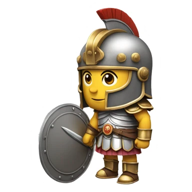 ancient Roman legionary, full height, head turned slightly to the right, right hand palm up, bent at the elbow, holding a shield with his left hand, Roman helmet on his head sticker