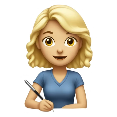blonde girl writing a postcard sticker