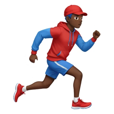 Black Man Wearing Blue Cap. Red Hoodie. and running. right side sticker