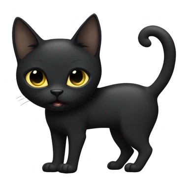 Petite, solid black cat with sleek short fur, light yellow eyes, and small black tufts of long at the very tips of her ears, blending in with her black fur. Full body, no white markings sticker