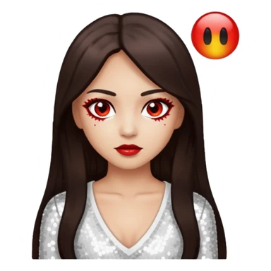 Bloody Mary with light skin, long dark brown hair, red eye, white sequin outfit sticker