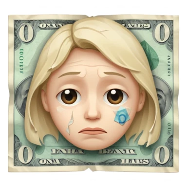 sad face on a banknote, indicating negative bank balance sticker