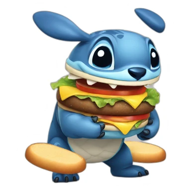 Stitch qui mange un burger sticker