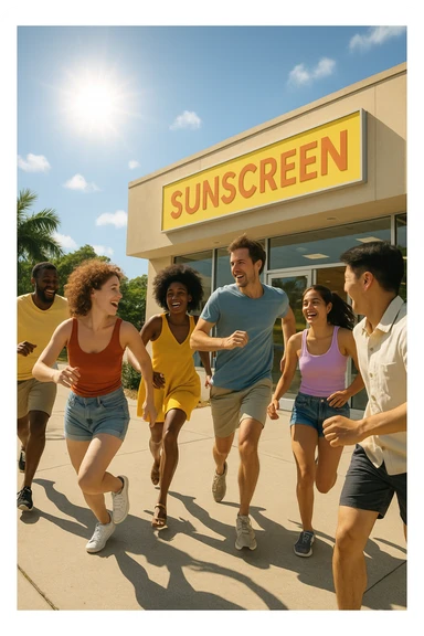 tante persone che corrono a comprare le creme solari sticker