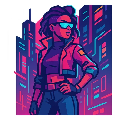 cyberpunk woman, neon lights, confident pose, stylish, no nudity sticker