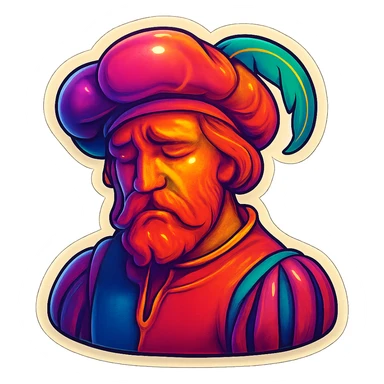 Red-bearded Landsknecht bust showing sadness sticker