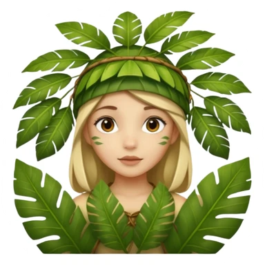 a girl with jungle wearing a large leaf headgear bye  sticker