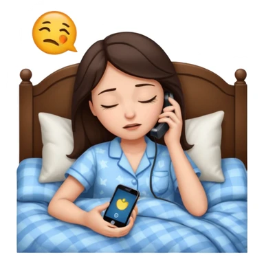 generate a girl brunette sleeping in bed.Her phone ringing. She looks mad sticker