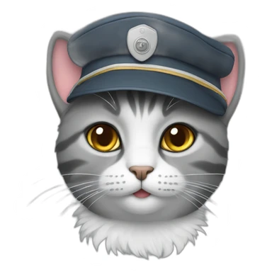 cat with gray fur wearing a pilot hat sticker