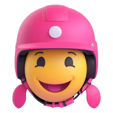 3D smiley emoji, round shape, female motorcyclist: pink helmet, ponytail, smiling face sticker