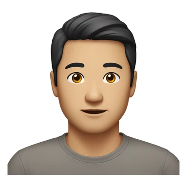 A head and shoulders shot of a 33 year old Asian man, with short black hair,   with brown eyes wearing a t-shirt. sticker