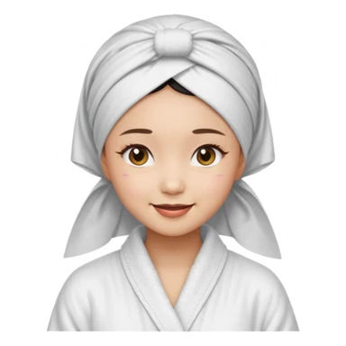 girl aesthetic emoji, asian beautiful make up white Bathrobe + Headscarf sticker