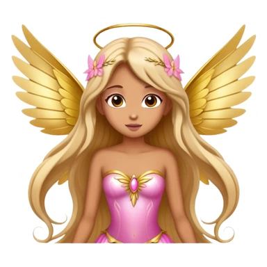 big wings, sun, gold, pink , Beautiful, fairy, long hair sticker