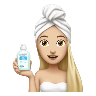 White girl doing her skincare with a wrapped towel sticker
