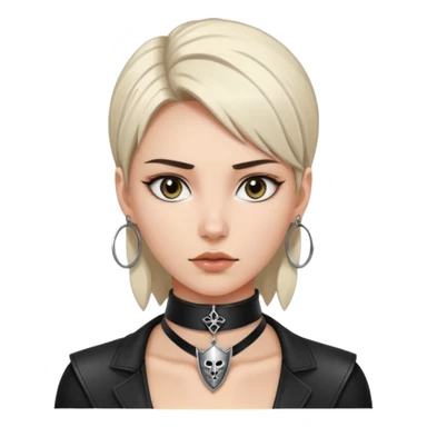 Leather choker with sigil around woman’s neck, pulse visible, dominance tone sticker