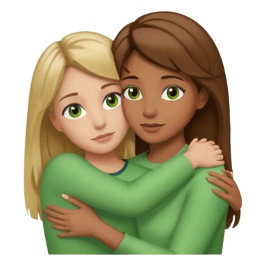 Maman cheveux marrons yeux marrons et fille cheveux blond yeux verts qui se font un câlin  sticker