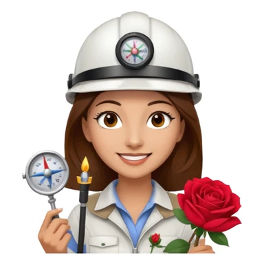 Arquitecta ojos marrones oscuros pestañas pelo marron por los hombros sonrie casco blanco compás y rosa sticker