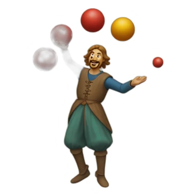 medieval juggler juggling 4 same-sized balls over them sticker