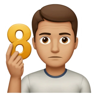 man frowning holding up numbers 6 in left hand and 7 in right hand sticker