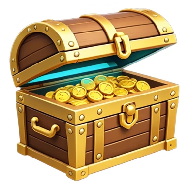 Clash of Clans aesthetic: Cinematic Playful Pixel 3D Treasure Chest Emoji, rendered in a 3D vector-style similar to standard emojis with minimal shading and bold, simplified shapes. A compact, distinct form with signature details, softly glowing with a pixelated adventure charm. Simplified yet unmistakably iconic, highly detailed and consistent, glowing with a soft radiance and high shine. Stylized with a touch of classic pixel-art charm and a soft glowing outline, capturing the essence of a beloved gaming relic with a friendly, playful manner! sticker