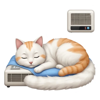A very cute cat in a room with air condition sticker