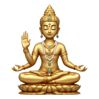a golden statue of a Hindu deity seated in a yogic posture with one hand in a blessing gesture, adorned with ornate jewelry�. The figure sits on a decorated pedestal, radiating a sacred and traditional aura�. sticker