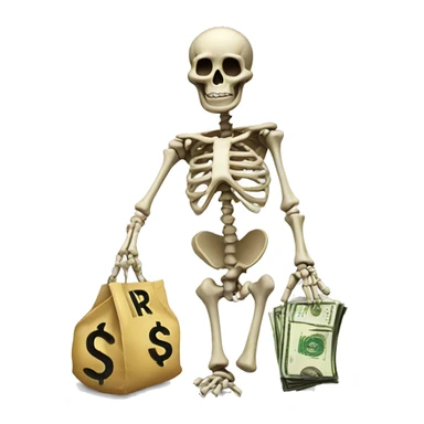 skeleton holding money bag sticker