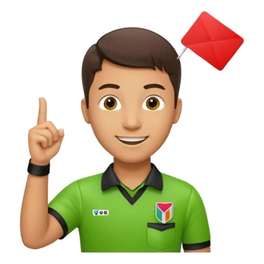 Young Referee – Energetic Style
 Wearing bright green shirt, smiling slightly, holding red card high with whistle around neck. sticker