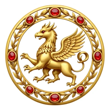 Golden griffin crest / brosch in a circle with red gems and no background sticker