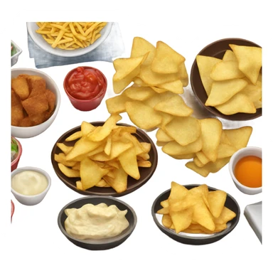 mesa con aperitivos salados papas fritas, nachos, etc sticker