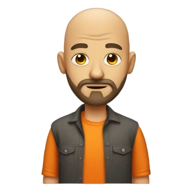 Creepy bald guy in bright orange shirt with bad beard sticker