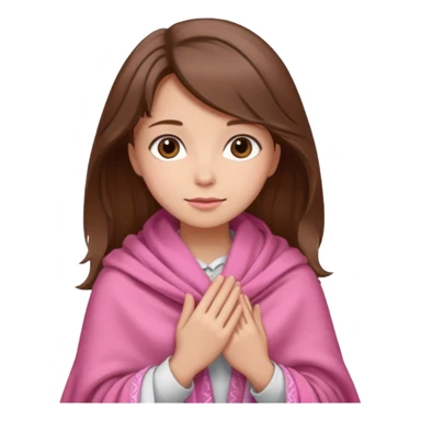 A girl with brown hair, wearing a pink shawl, has beautiful features and her hand rests on the shawl. sticker