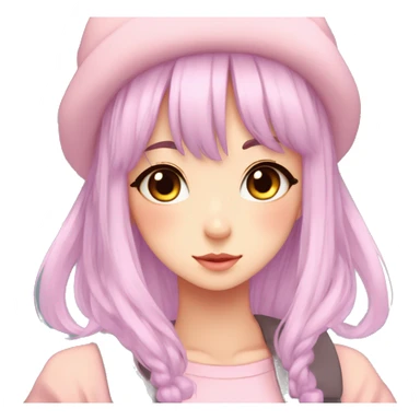 Gorgeous pastel anime girl with blushing face and hair garnitures and pretty hair and a beanie aesthetic trending style sticker